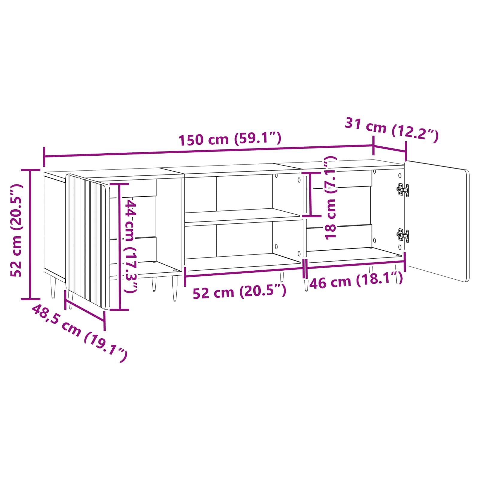 TV-Schränk Sonoma-Eiche 150 x 31 x 52 cm Holzwerkstoff