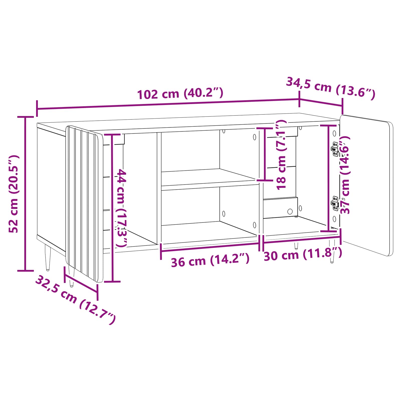 TV-Schränk 102 x 34,5 x 52 cm Schwarz Holzwerkstoff