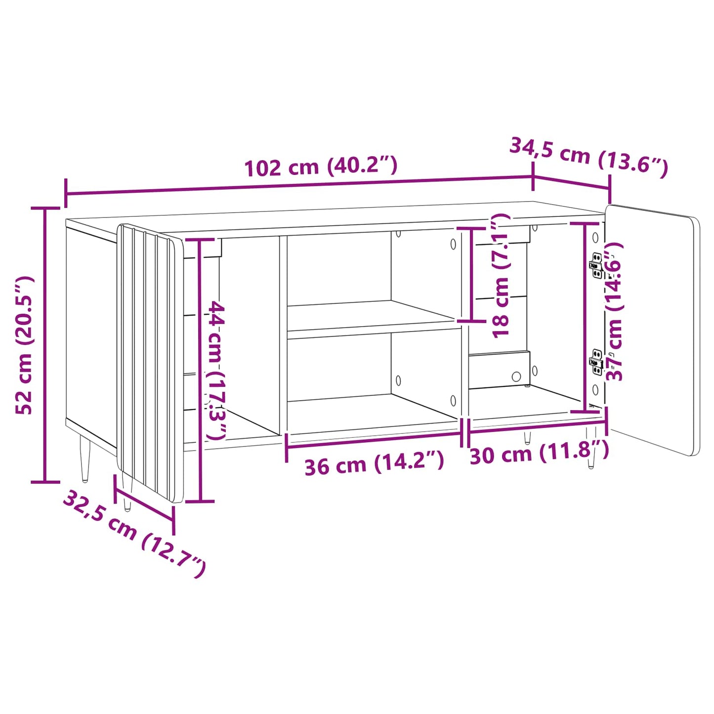 TV-Schränk 102 x 34,5 x 52 cm Räuchereiche Holzwerkstoff