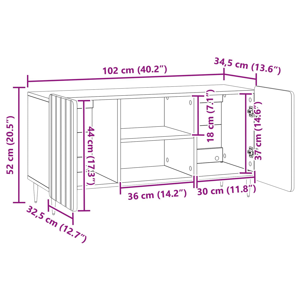 TV-Schränk 102 x 34,5 x 52 cm Altholz Holzwerkstoff