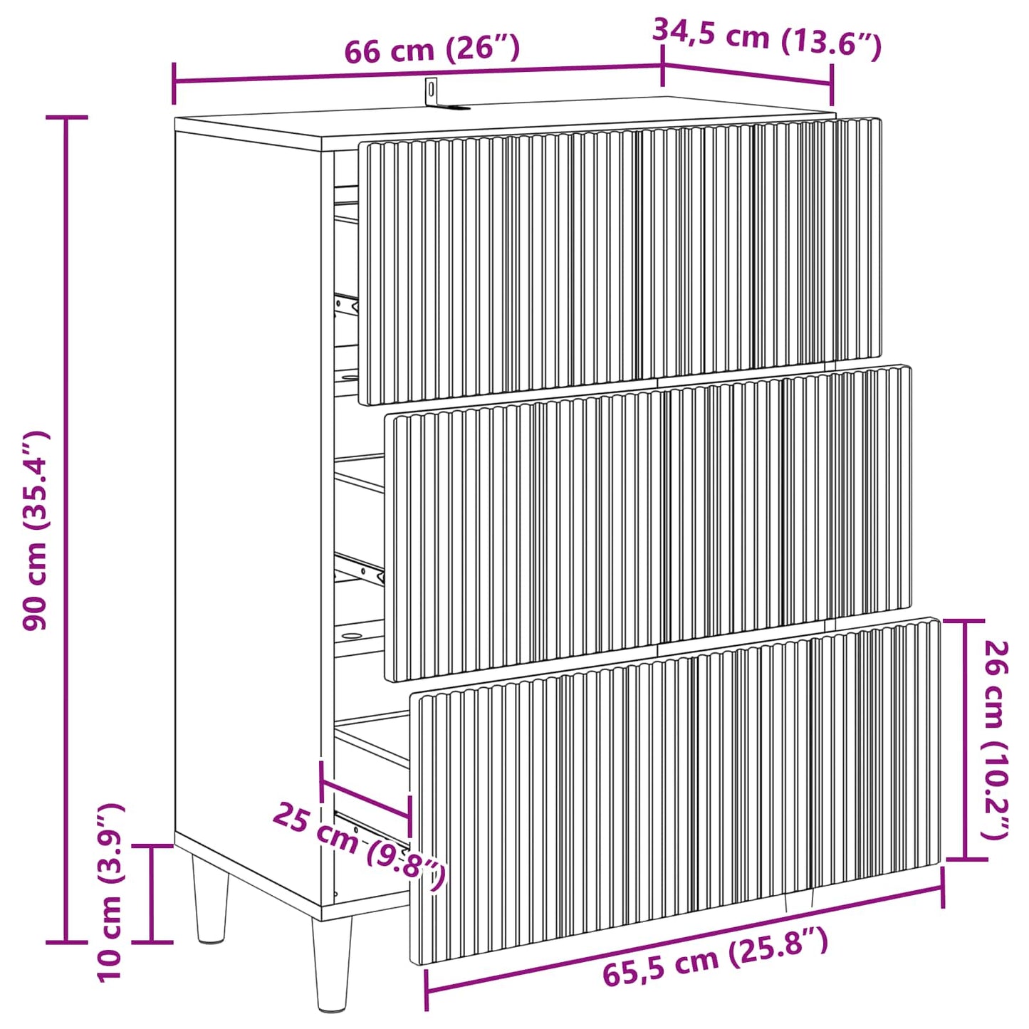 Schubladenschrank Weiß 66 x 34,5 x 90 cm Holzwerkstoff