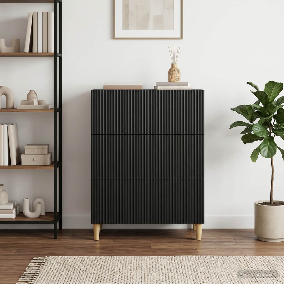Schubladenschrank 66 x 34,5 x 90 cm Holzwerkstoff Schwarz