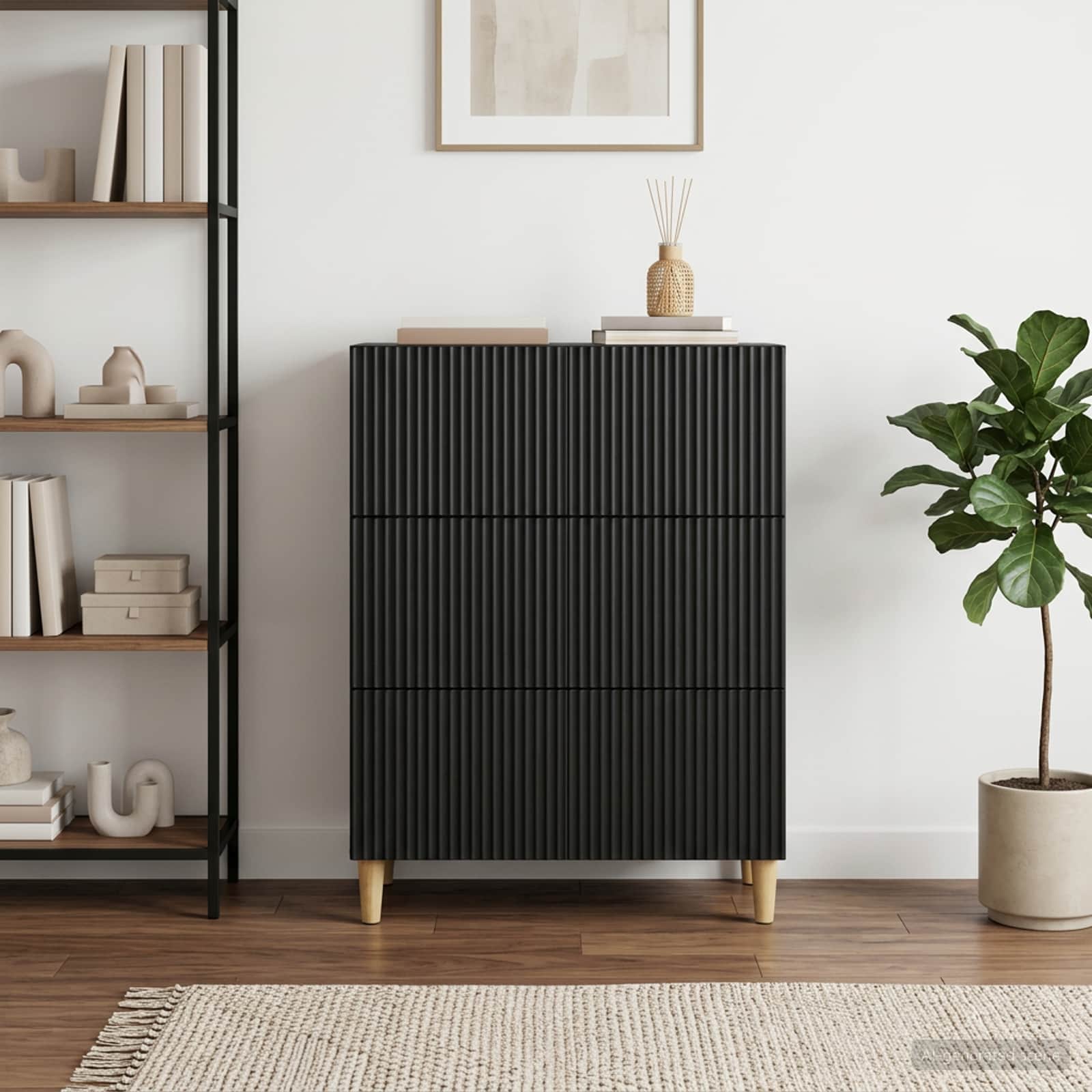 Schubladenschrank 66 x 34,5 x 90 cm Holzwerkstoff Schwarz