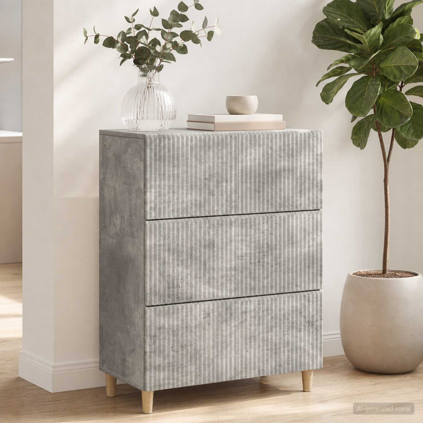 Schubladenschrank 66 x 34,5 x 90 cm Holzwerkstoff Betongrau