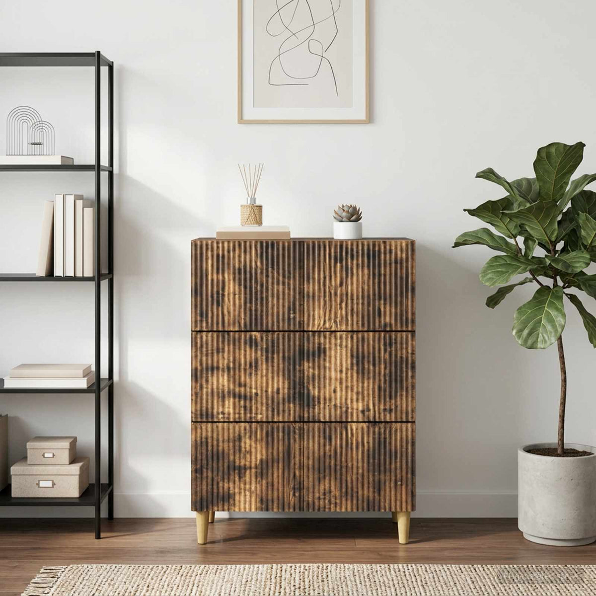 Schubladenschrank 66 x 34,5 x 90 cm Holzwerkstoff Räuchereiche