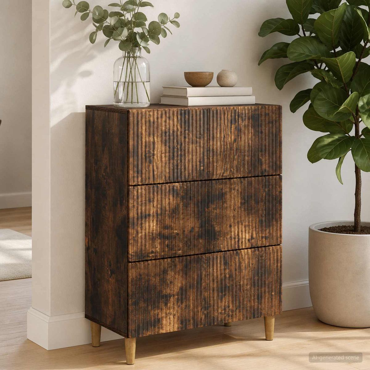 Schubladenschrank 66 x 34,5 x 90 cm Holzwerkstoff Räuchereiche