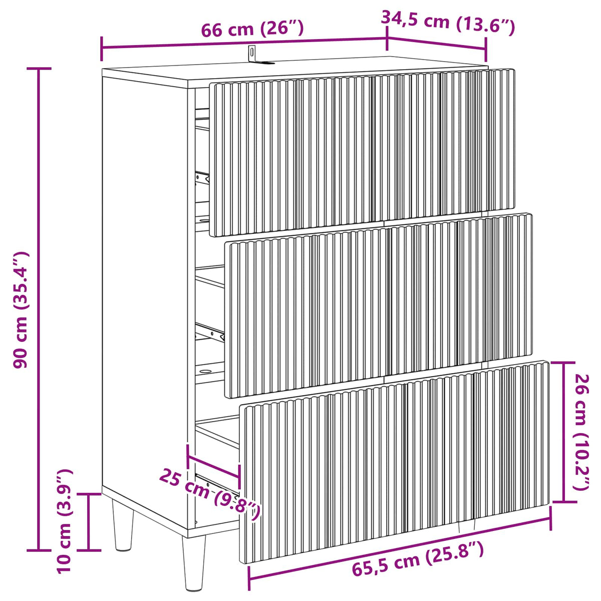 Schubladenschrank 66 x 34,5 x 90 cm Holzwerkstoff Räuchereiche
