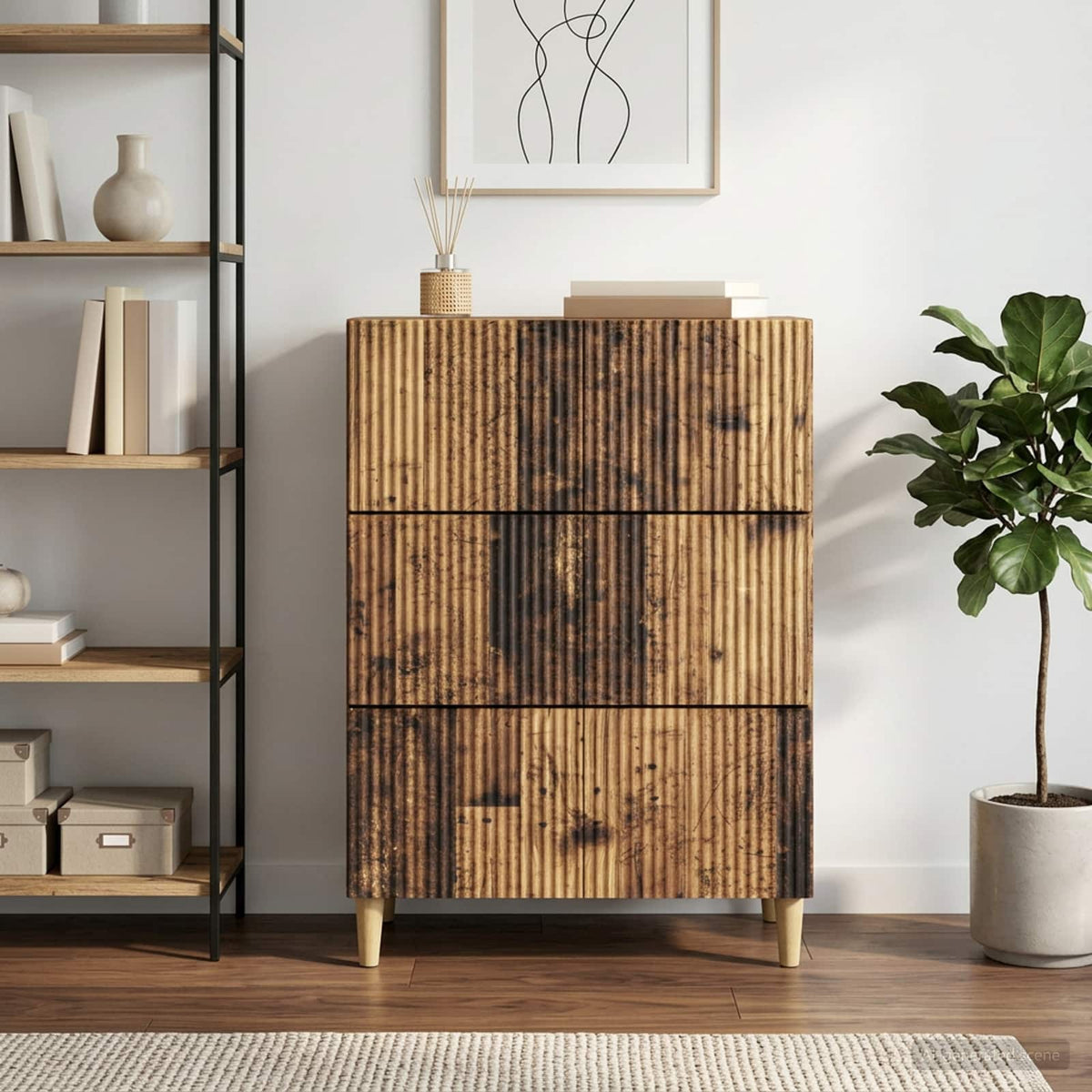 Schubladenschrank 66 x 34,5 x 90 cm Holzwerkstoff Altholz