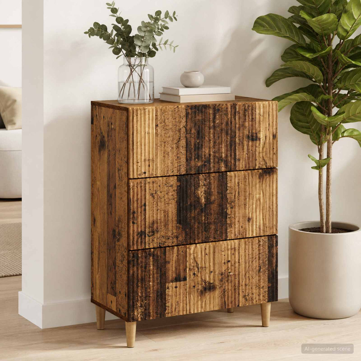 Schubladenschrank 66 x 34,5 x 90 cm Holzwerkstoff Altholz