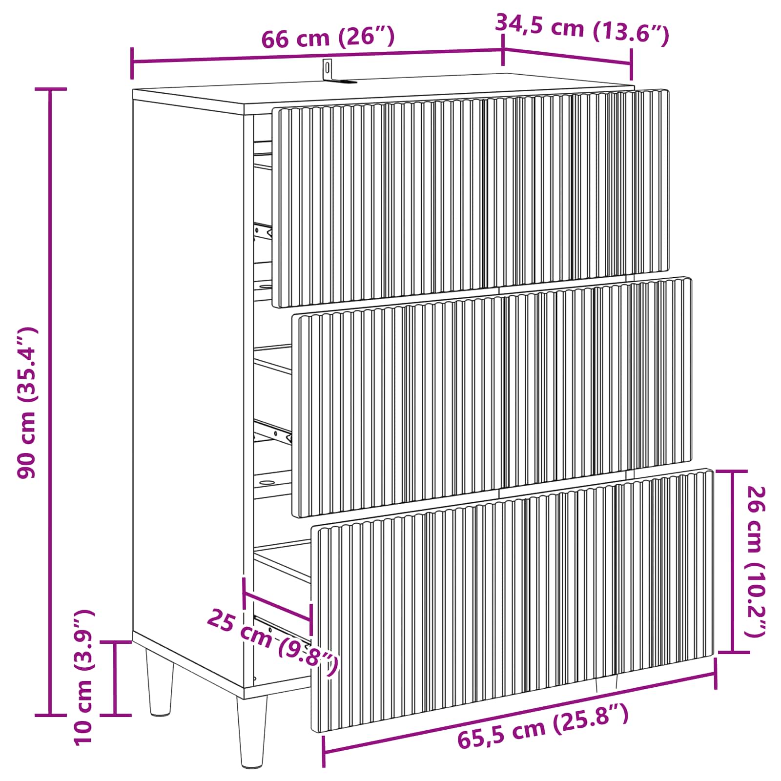 Schubladenschrank 66 x 34,5 x 90 cm Holzwerkstoff Altholz