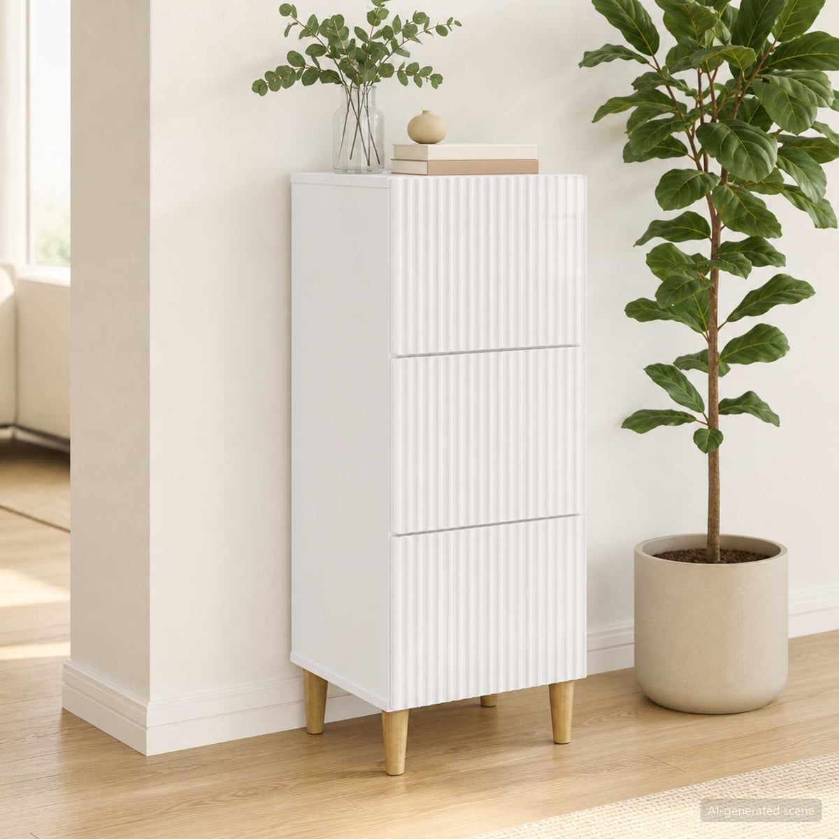 Schubladenschrank Hochglanz Weiß 33 x 34,5 x 90 cm