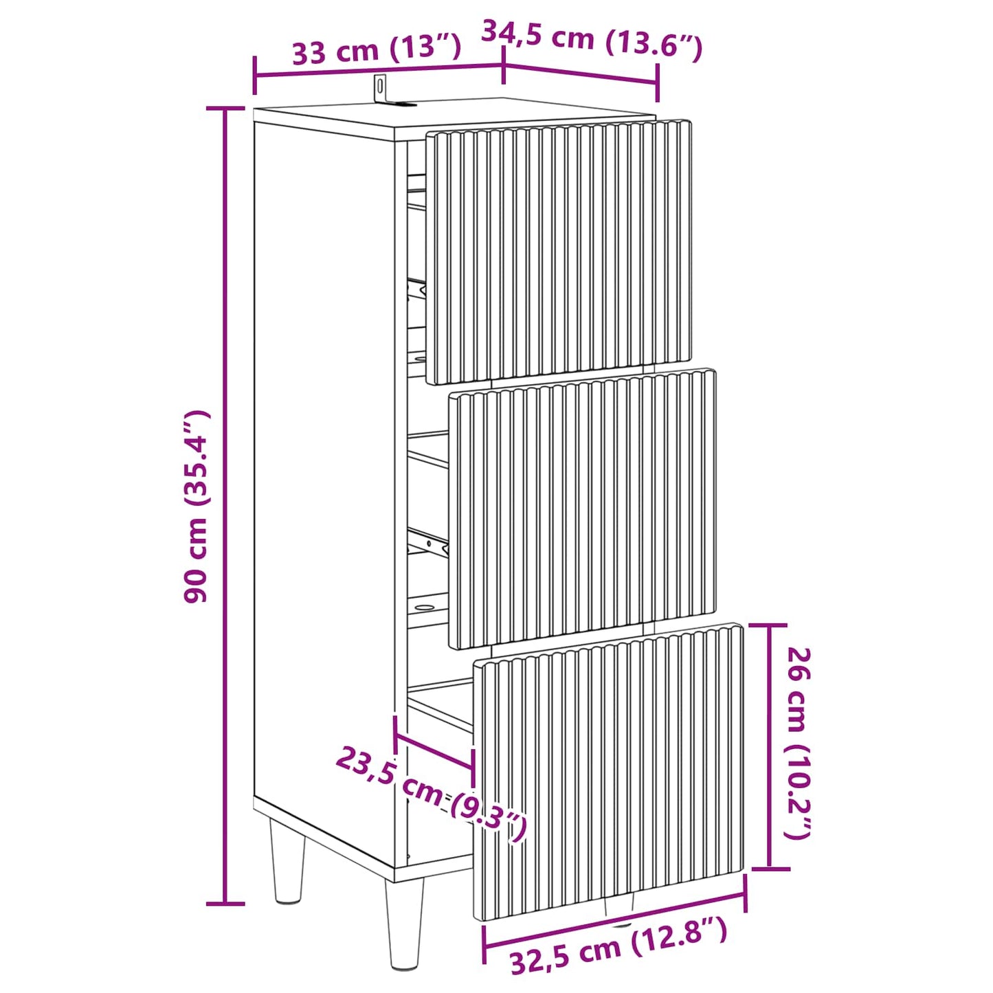 Schubladenschrank Graues Sonoma 33 x 34,5 x 90 cm Holzwerkstoff