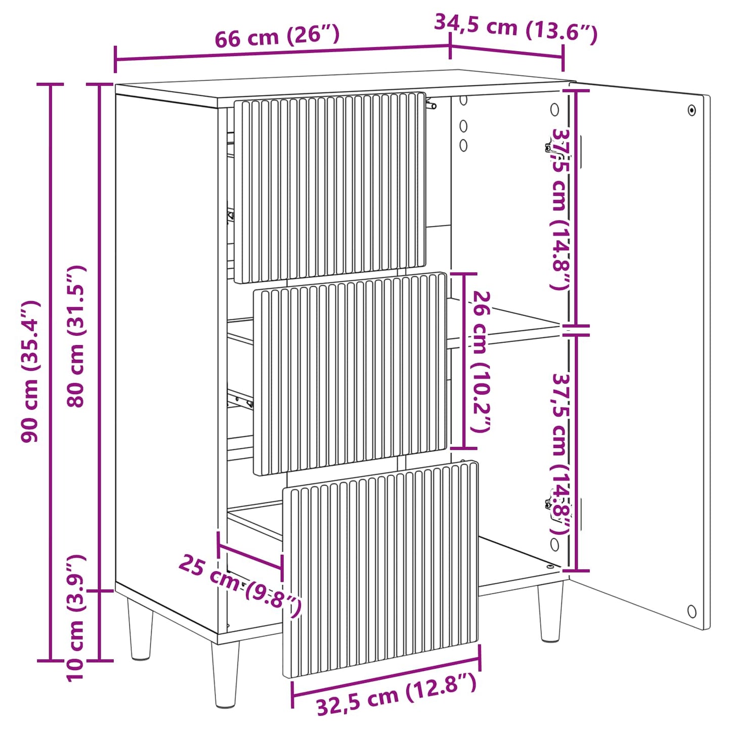 Sideboard Betongrau 66 x 34,5 x 90 cm Holzwerkstoff