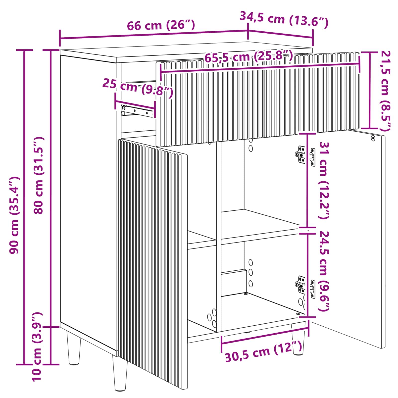 Sideboard Weiß 66 x 34,5 x 90 cm Holzwerkstoff