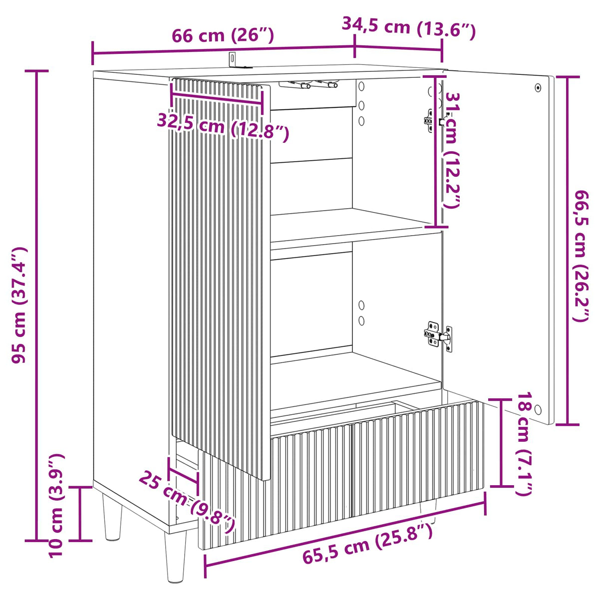 Sideboard Artisan-Eiche 66 x 34,5 x 95 cm Holzwerkstoff