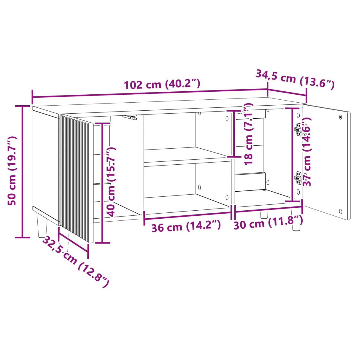 TV-Schränk 102 x 34,5 x 50 cm Räuchereiche Holzwerkstoff