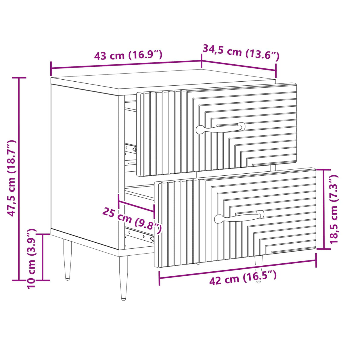 Nachttisch 2 Stk. Sonoma-Eiche 43 x 34,5 x 47,5 cm