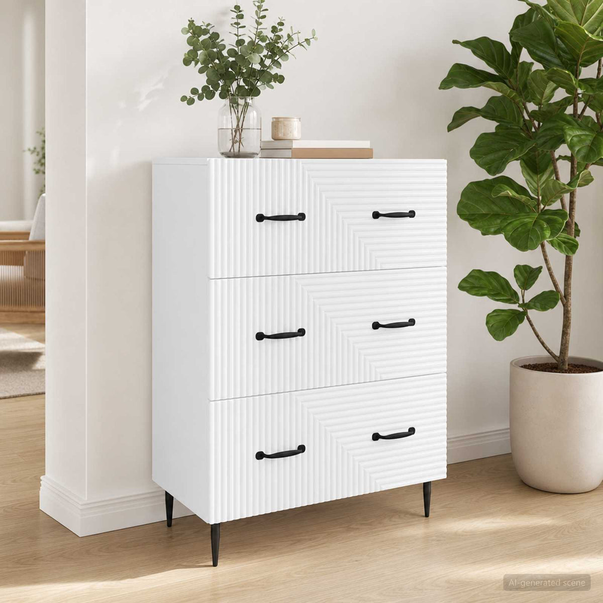 Schubladenschrank Weiß 66 x 34,5 x 89,5 cm Holzwerkstoff