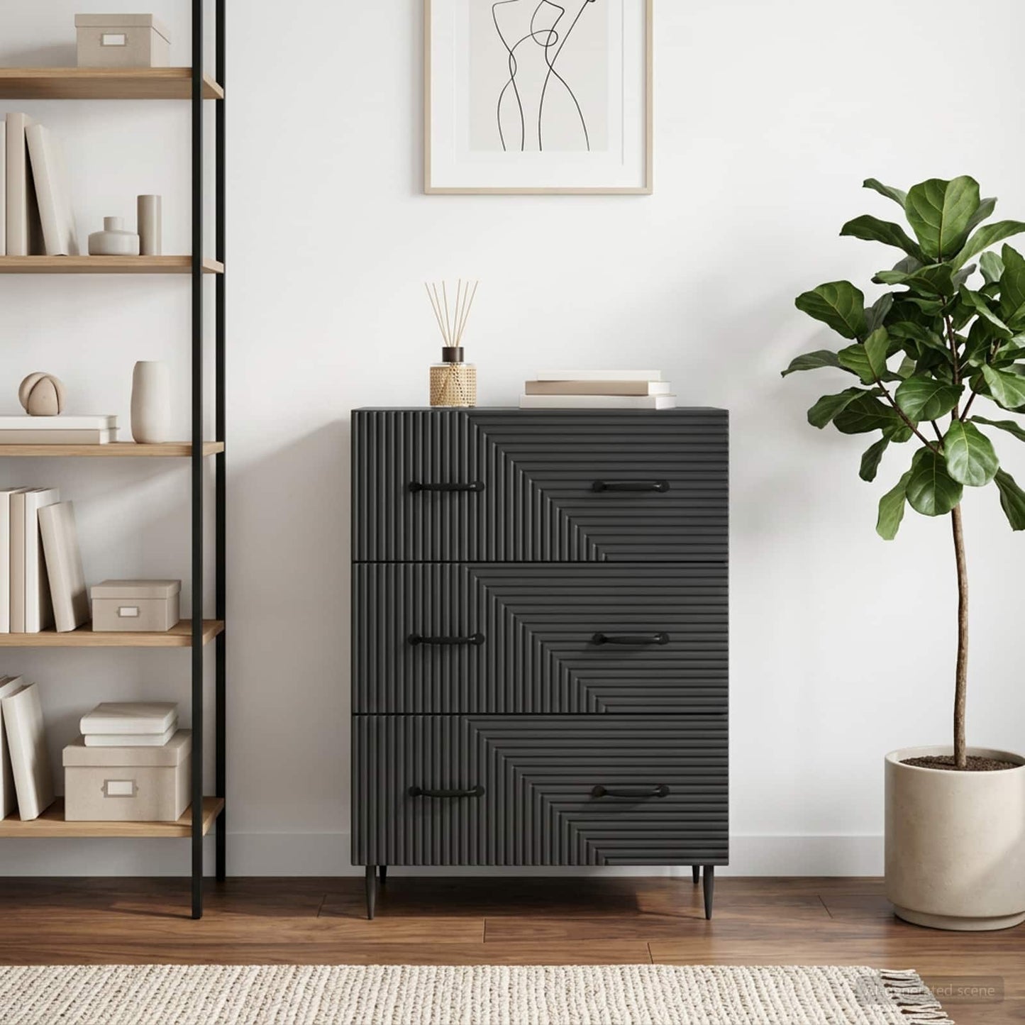 Schubladenschrank Schwarz 66 x 34,5 x 89,5 cm Holzwerkstoff