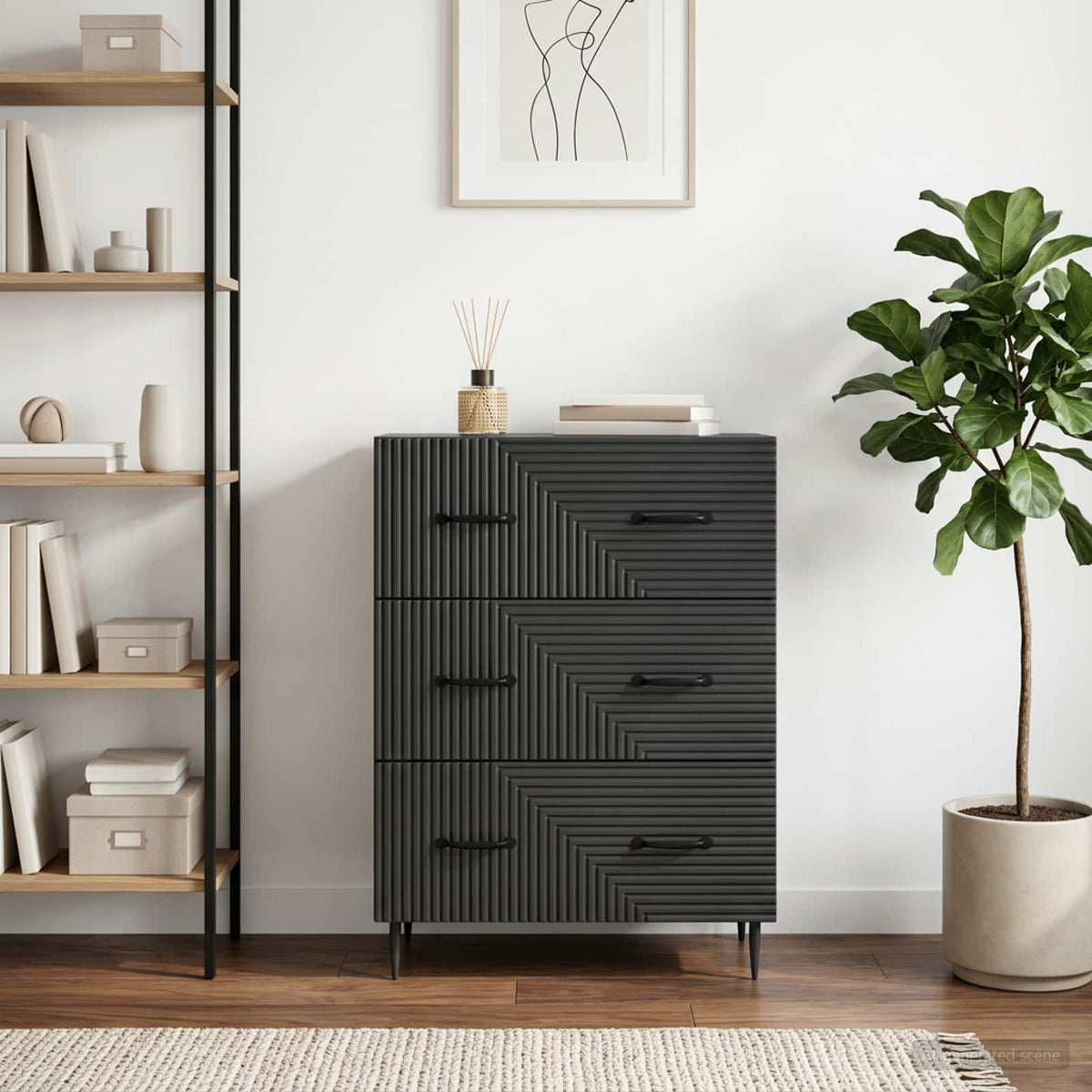 Schubladenschrank Schwarz 66 x 34,5 x 89,5 cm Holzwerkstoff