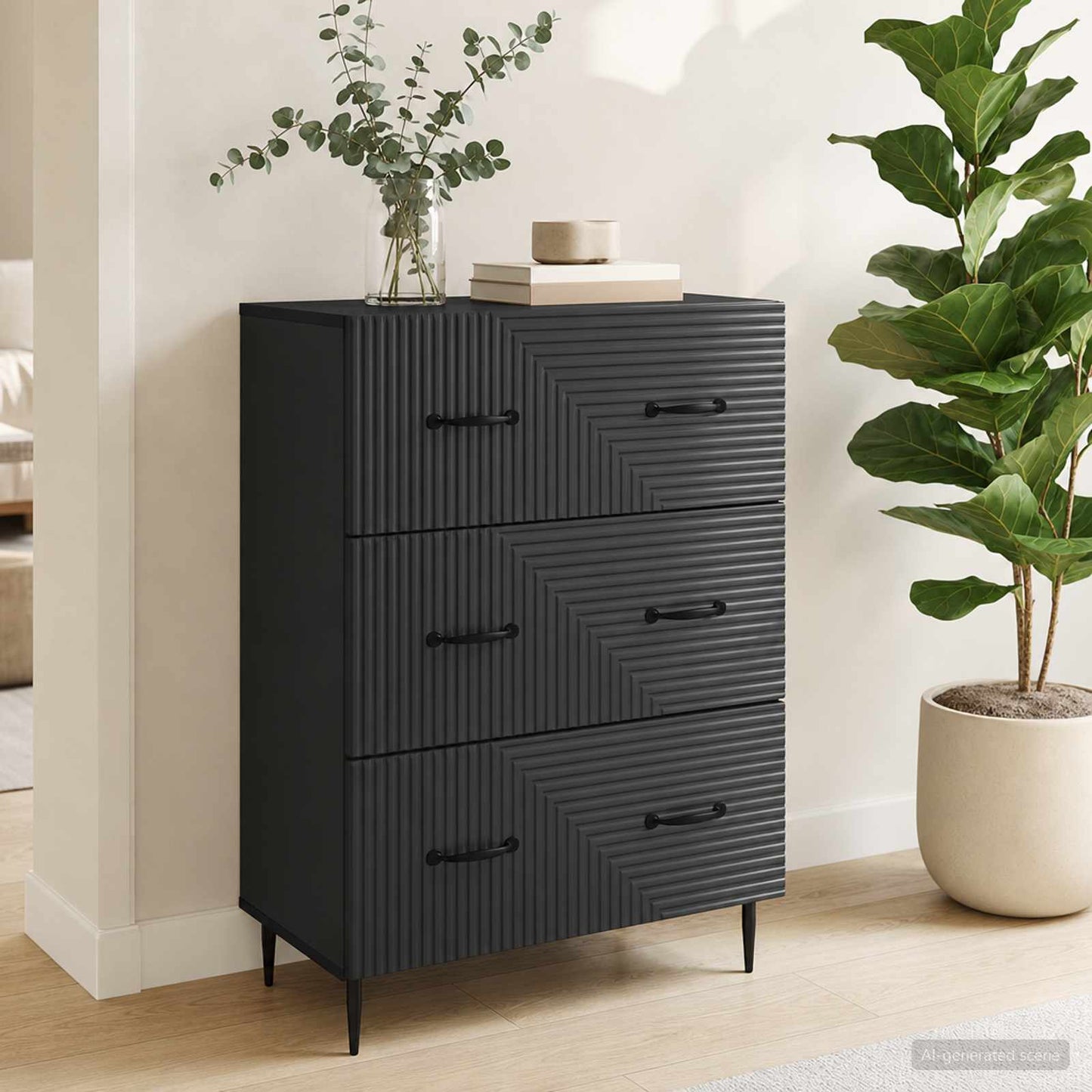 Schubladenschrank Schwarz 66 x 34,5 x 89,5 cm Holzwerkstoff