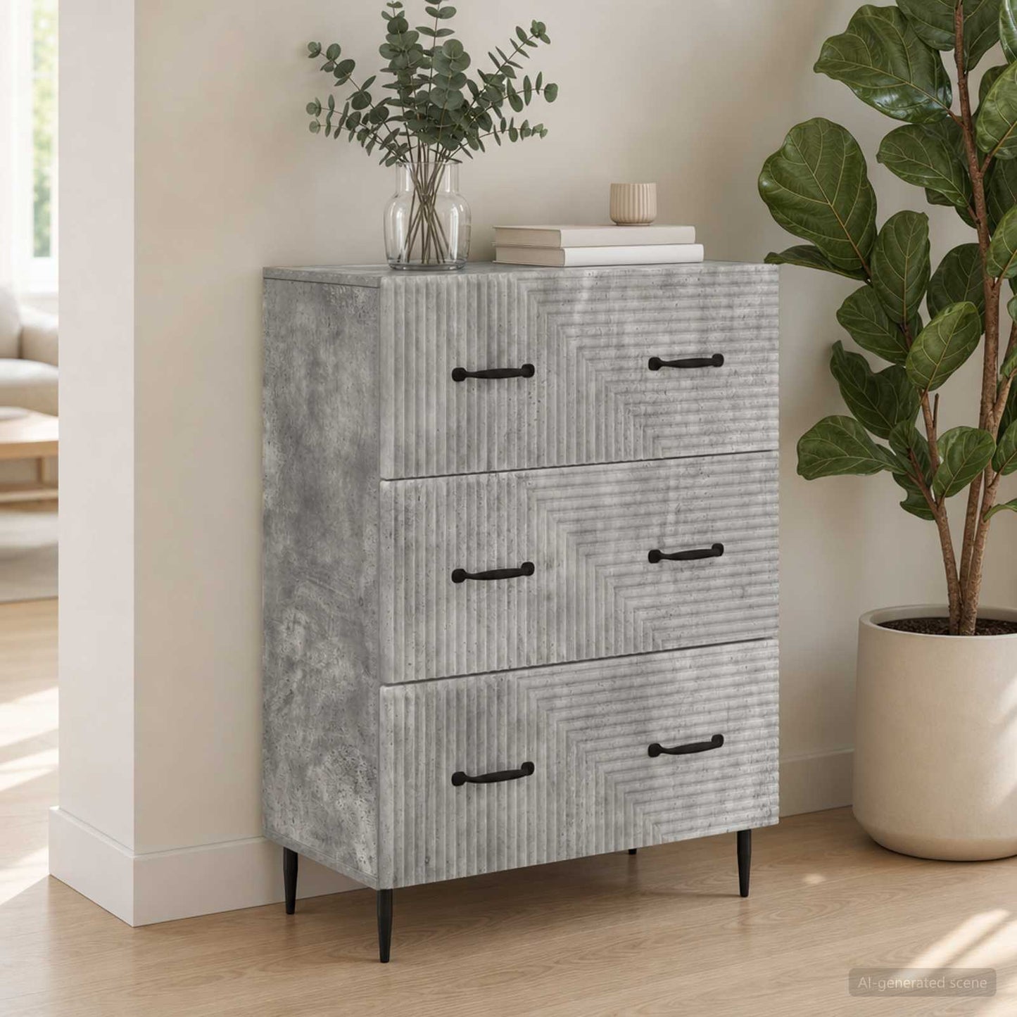Schubladenschrank Betongrau 66 x 34,5 x 89,5 cm Holzwerkstoff