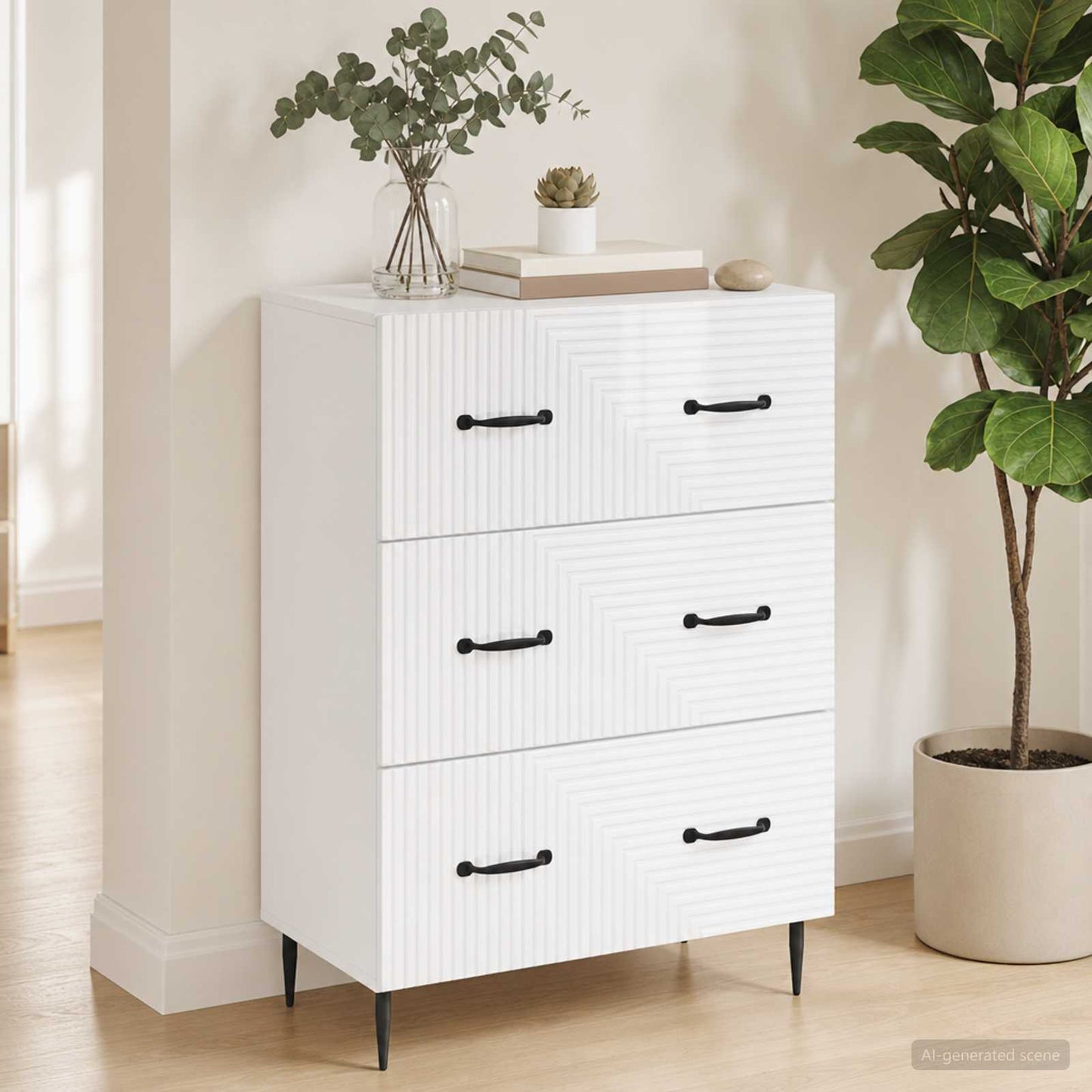 Schubladenschrank Hochglanz Weiß 66 x 34,5 x 89,5 cm