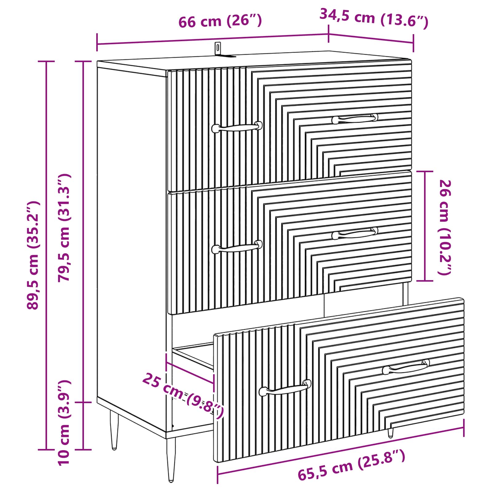 Schubladenschrank 66 x 34,5 x 89,5 cm Holzwerkstoff
