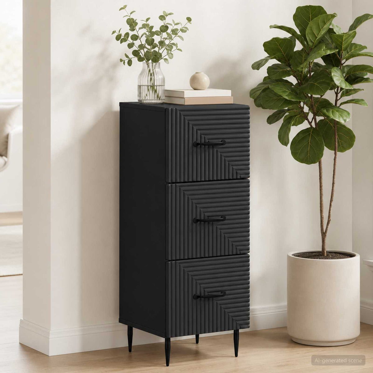 Schubladenschrank Schwarz 33 x 34,5 x 89,5 cm Holzwerkstoff