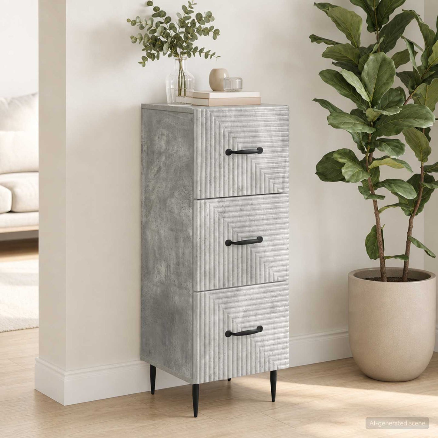 Schubladenschrank Betongrau 33 x 34,5 x 89,5 cm Holzwerkstoff
