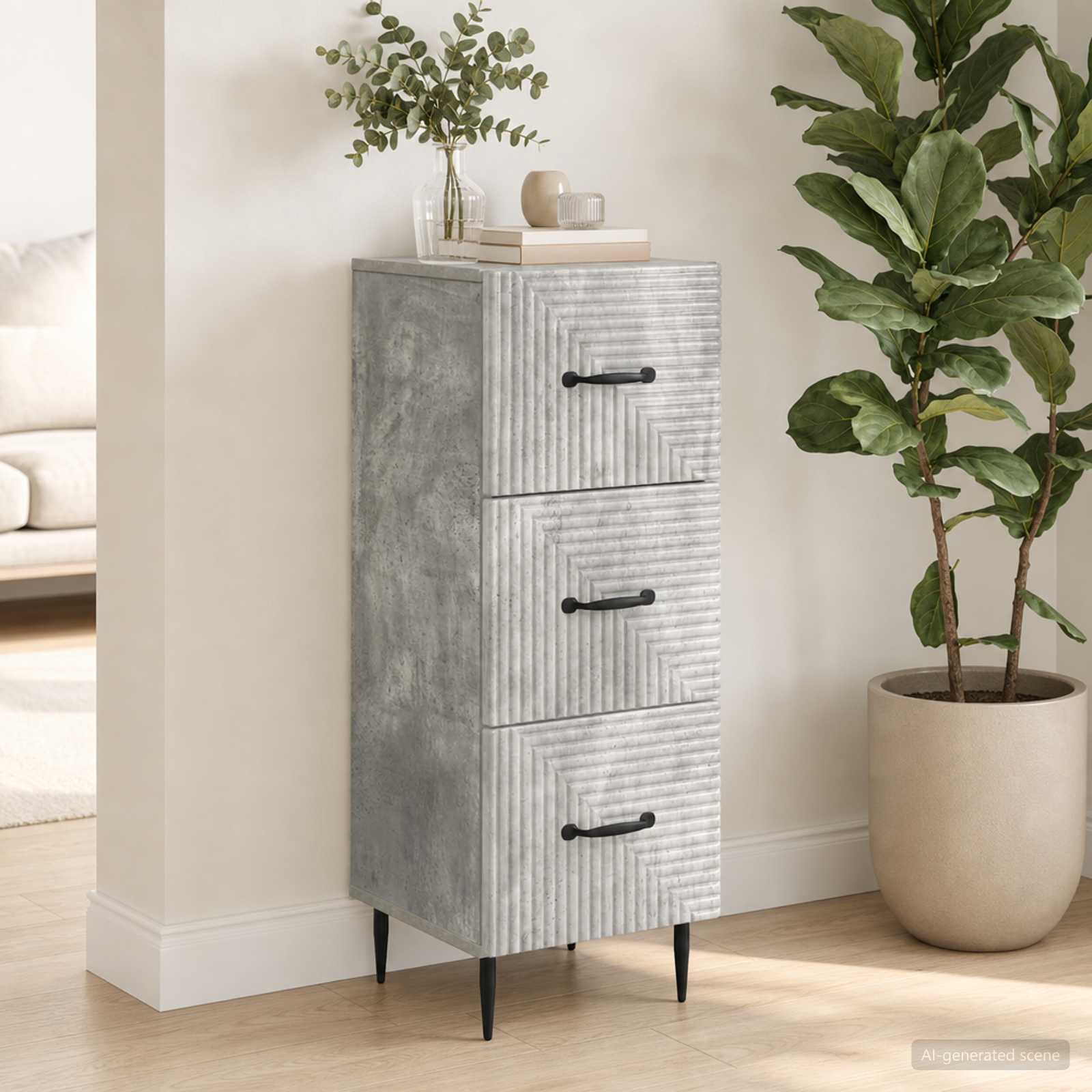 Schubladenschrank Betongrau 33 x 34,5 x 89,5 cm Holzwerkstoff