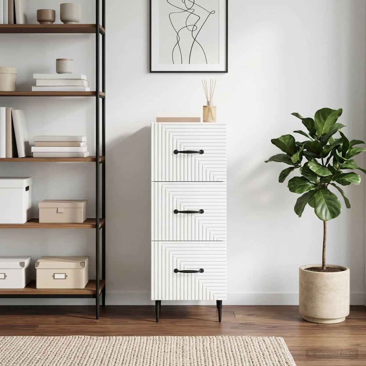 Schubladenschrank Hochglanz Weiß 33 x 34,5 x 89,5 cm