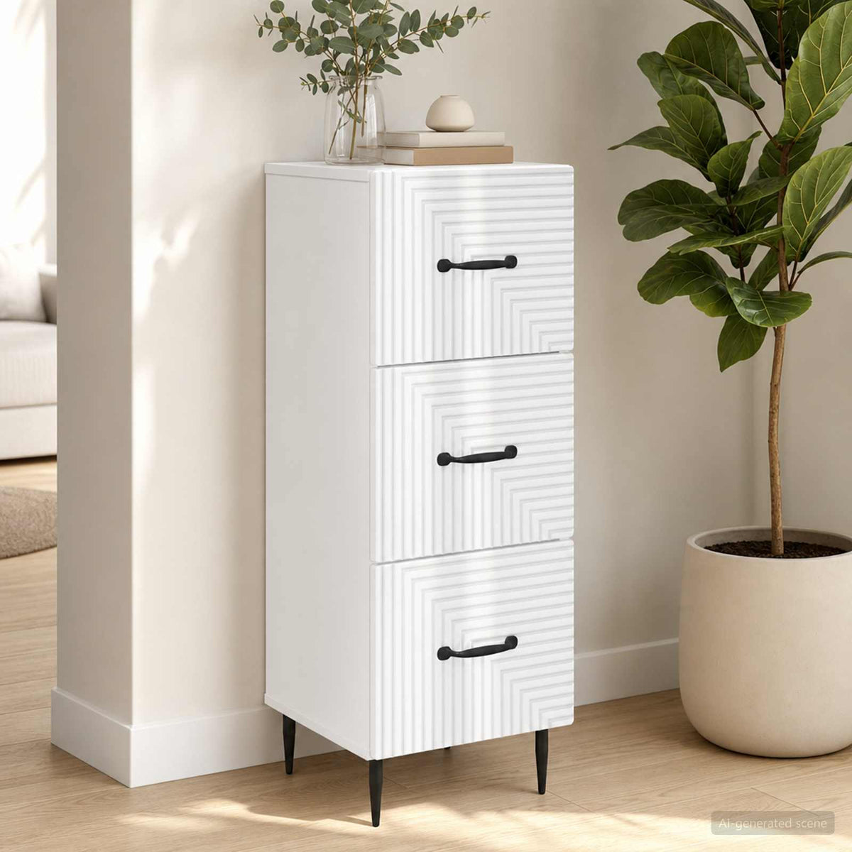 Schubladenschrank Hochglanz Weiß 33 x 34,5 x 89,5 cm