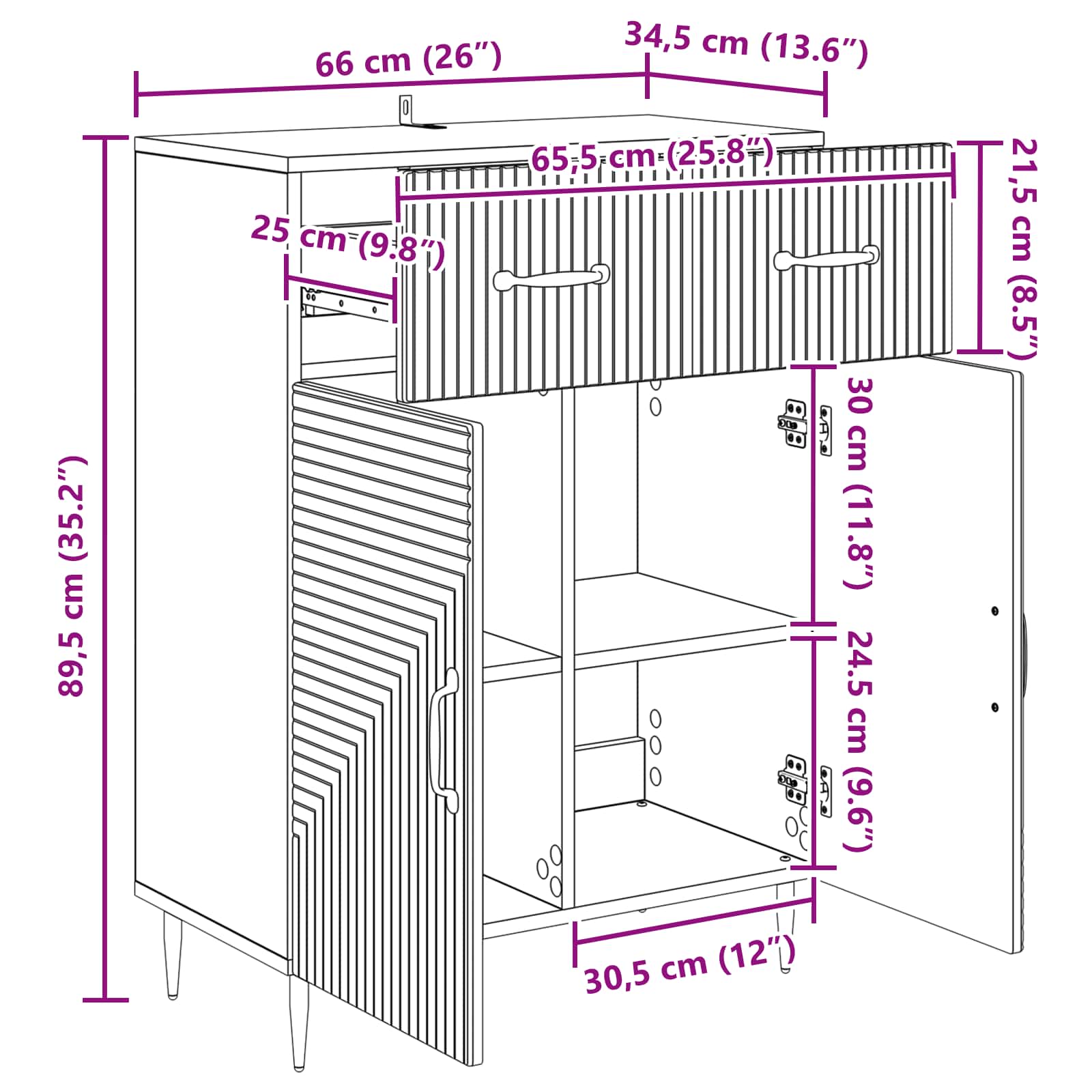 Sideboard Räuchereiche 66 x 34,5 x 89,5 cm Holzwerkstoff