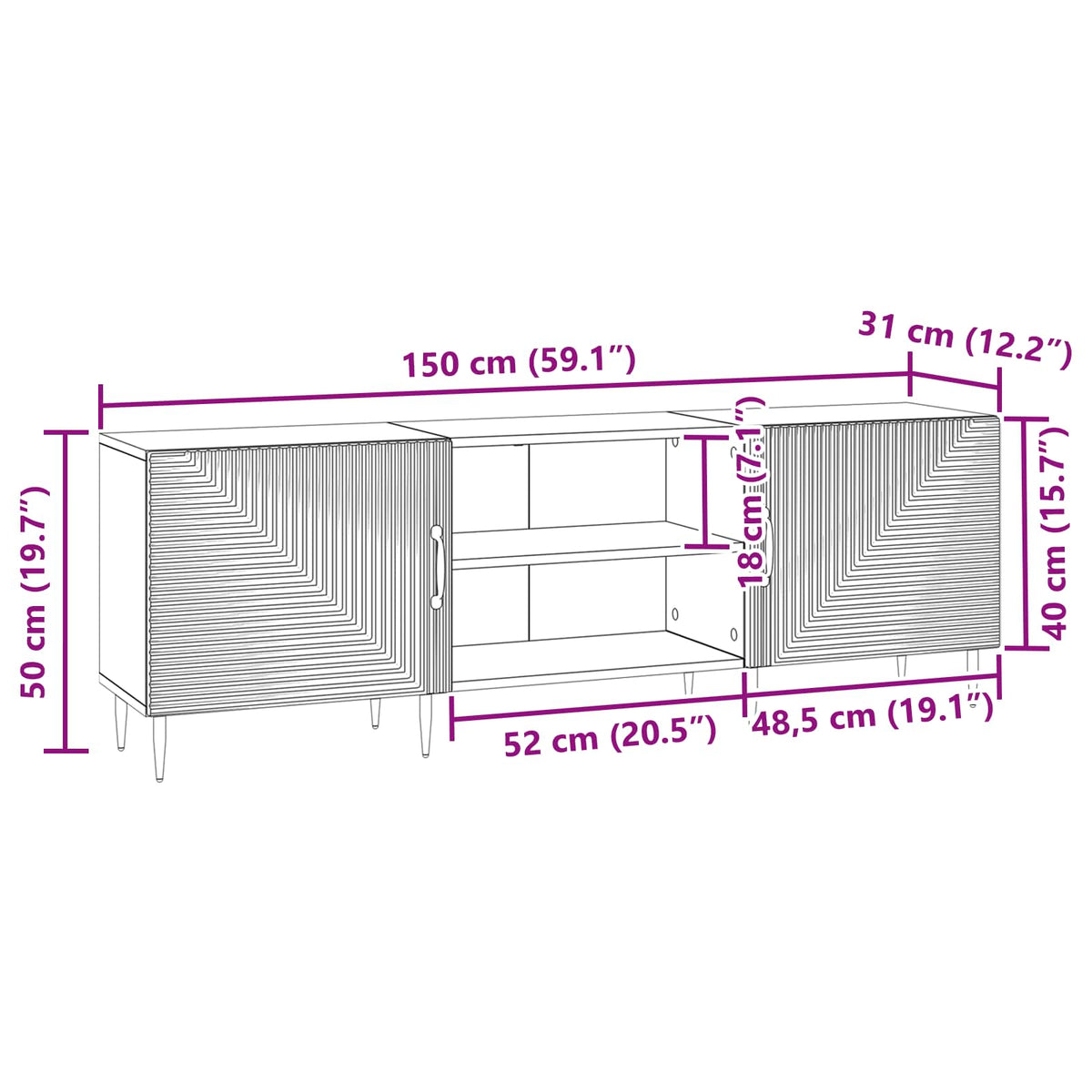 TV-Schränk 150 x 31 x 50 cm Sonoma-Eiche Holzwerkstoff