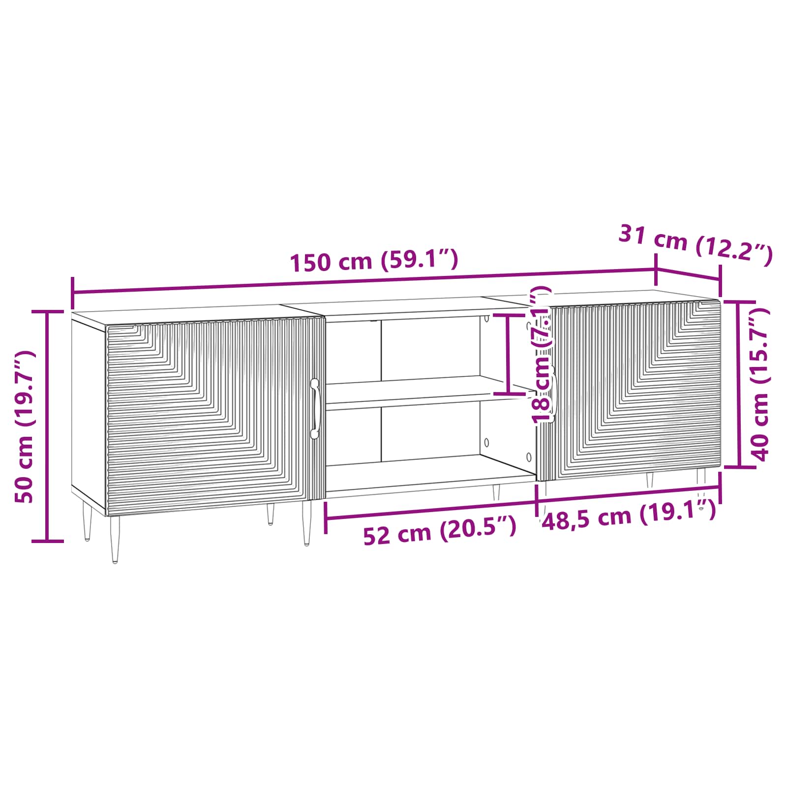 TV-Schränk 150 x 31 x 50 cm Sonoma-Eiche Holzwerkstoff