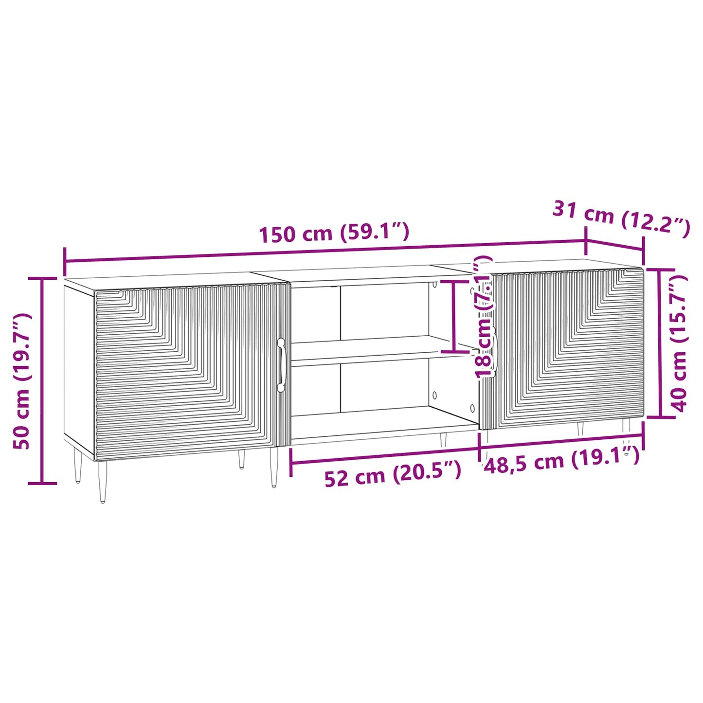 TV-Schränk 150 x 31 x 50 cm Betongrau Holzwerkstoff