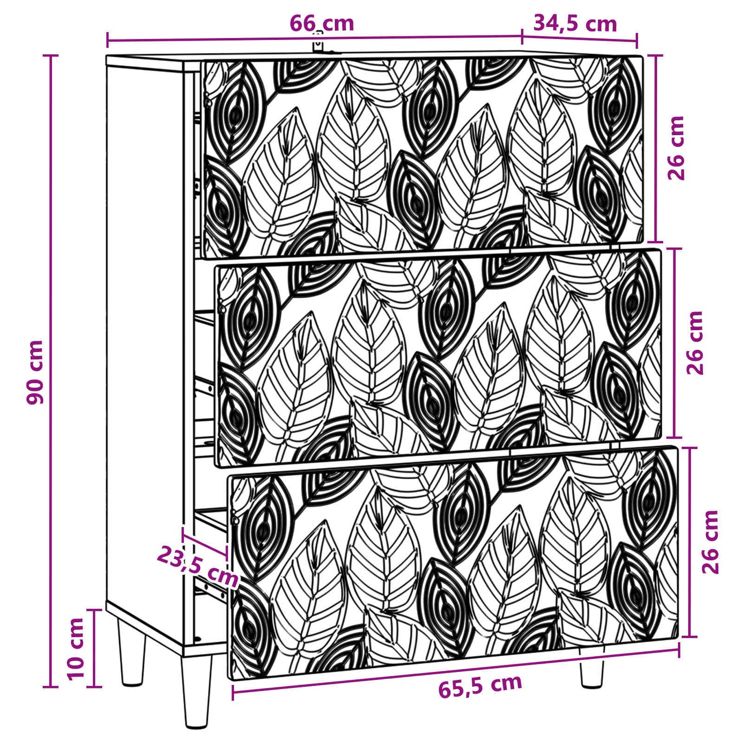 Schubladenschrank Weiß 66 x 34,5 x 90 cm Holzwerkstoff