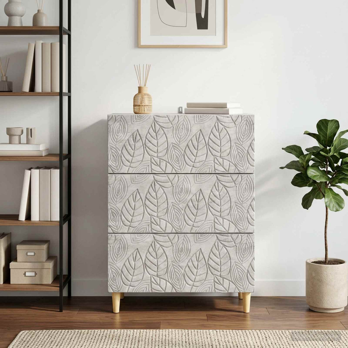 Schubladenschrank Betongrau 66 x 34,5 x 90 cm Holzwerkstoff