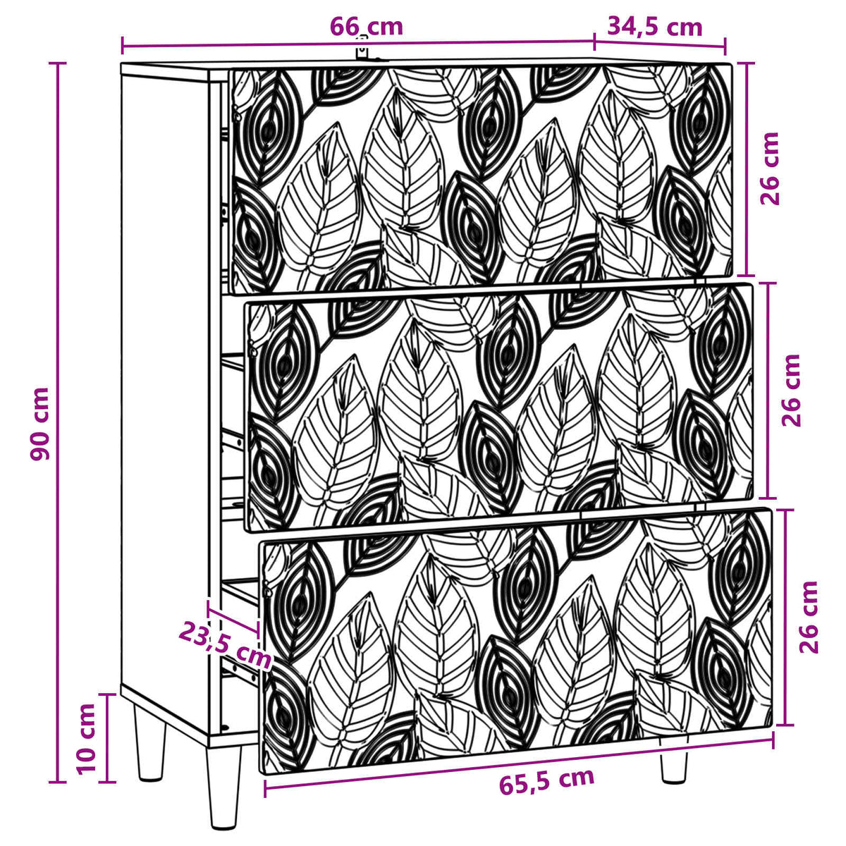 Schubladenschrank 66 x 34,5 x 90 cm Holzwerkstoff Artisan-Eiche