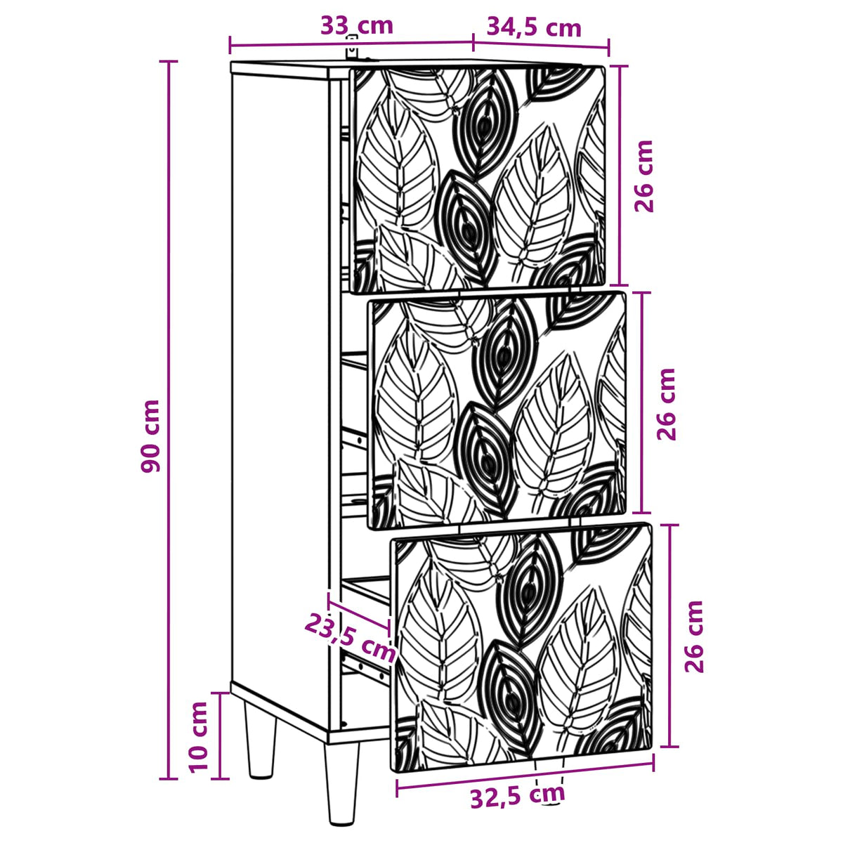 Schubladenschrank Sonoma-Eiche 33 x 34,5 x 90 cm Holzwerkstoff