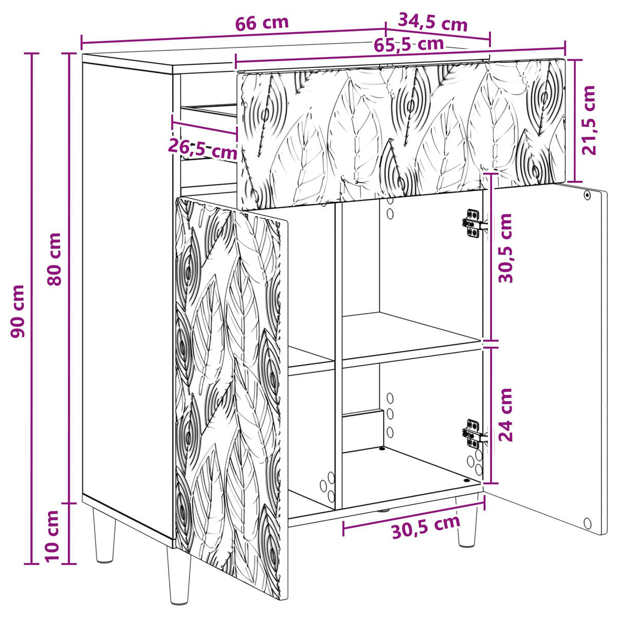 Sideboard Weiß 66 x 34,5 x 90 cm Holzwerkstoff