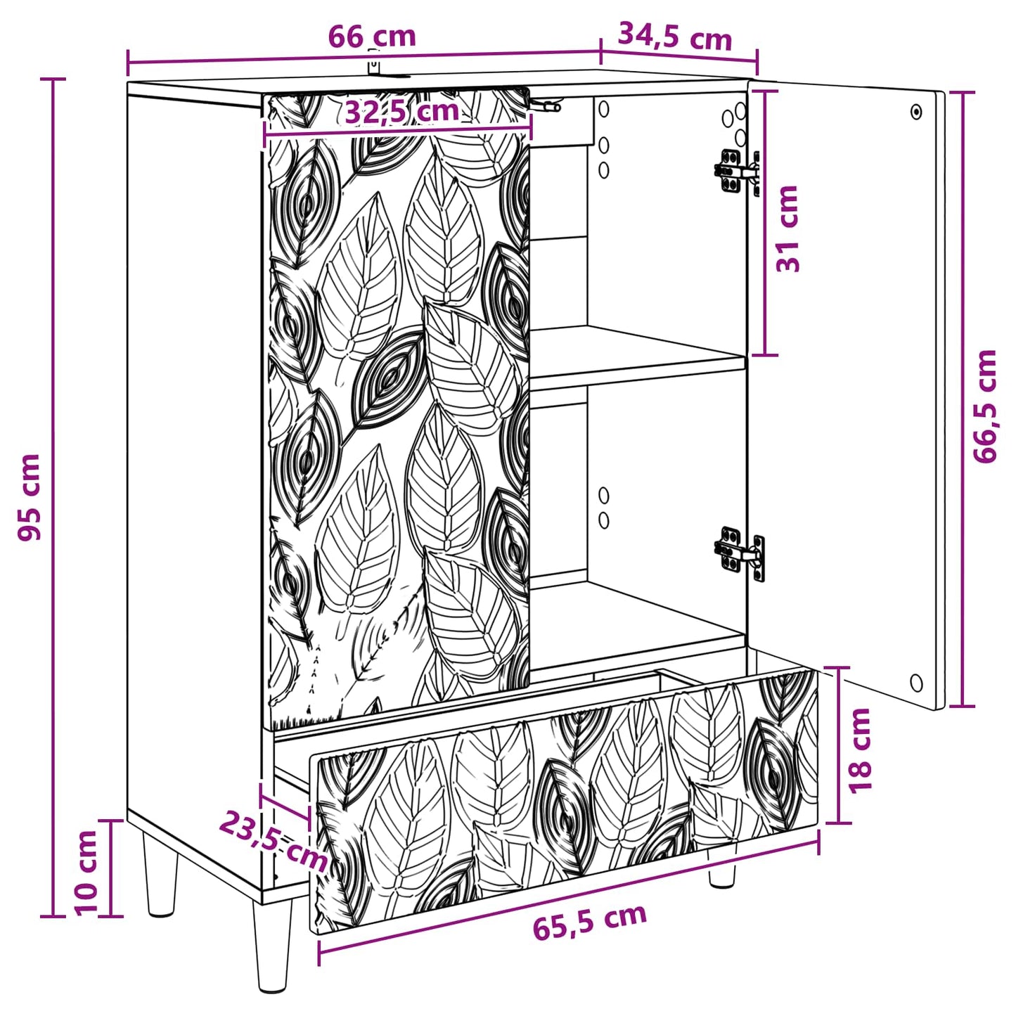Sideboard Artisan-Eiche 66 x 34,5 x 95 cm Holzwerkstoff