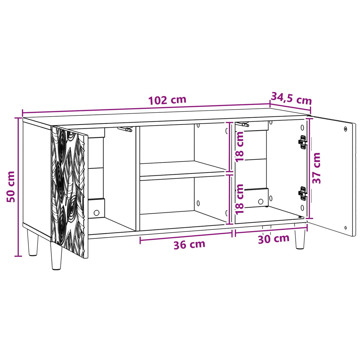 TV-Schränk 102 x 34,5 x 50 cm Hochglanz Weiß Holzwerkstoff