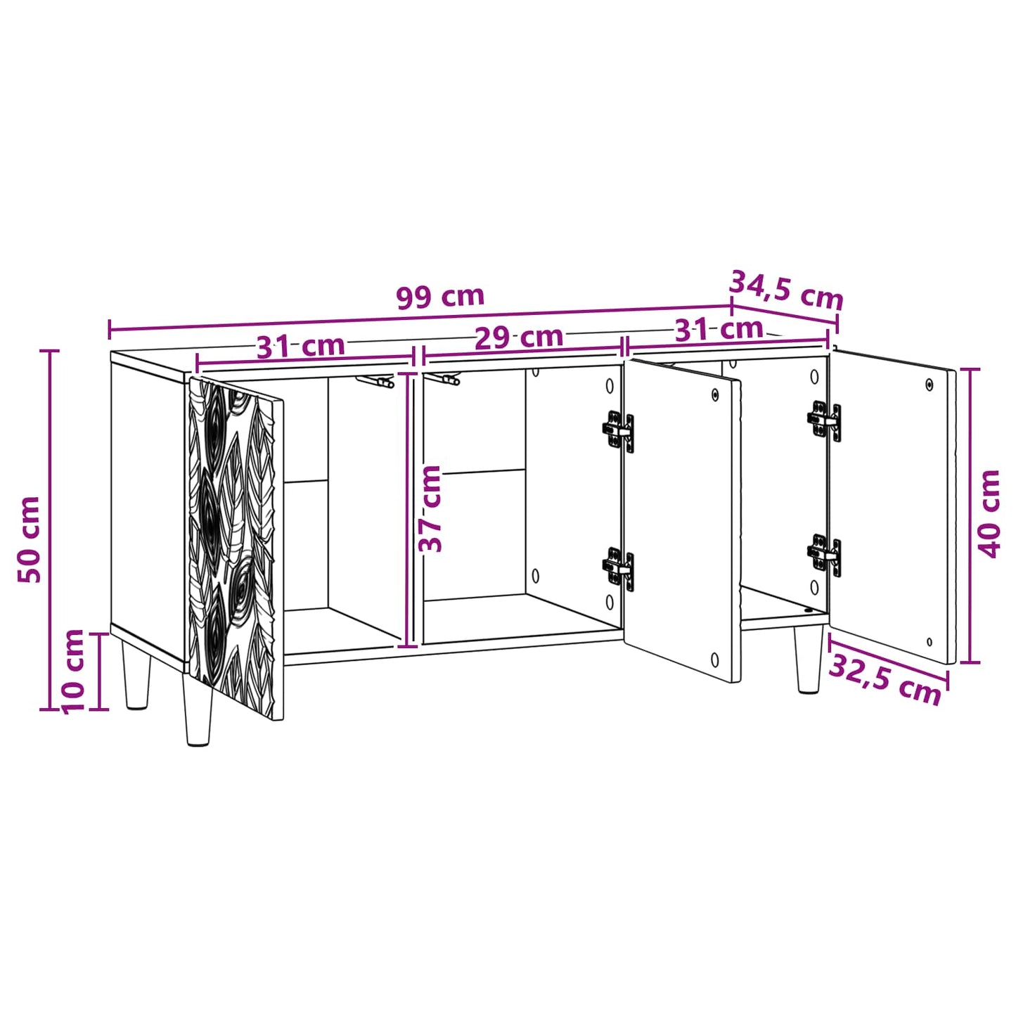TV-Schränk 99 x 34,5 x 50 cm Schwarz Holzwerkstoff