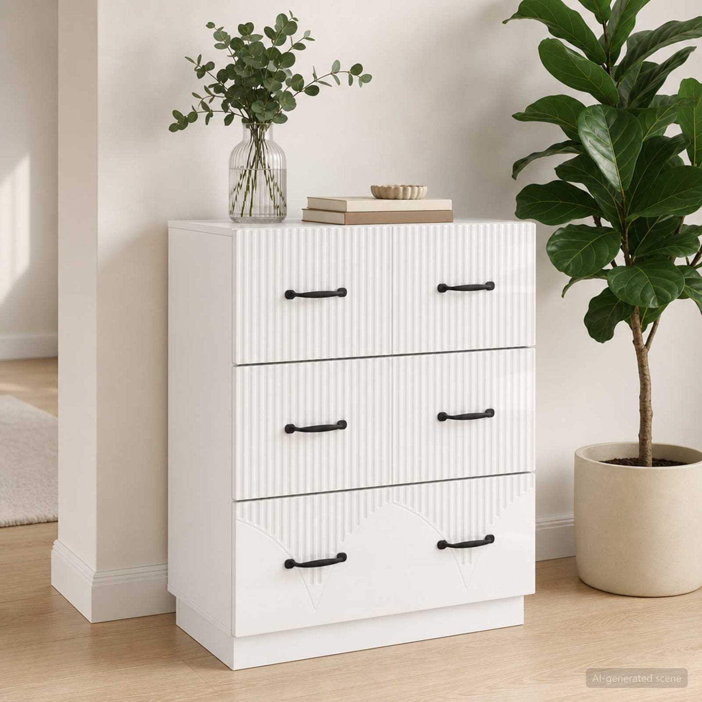 Schubladenschrank Hochglanz Weiß 66 x 34,5 x 87 cm