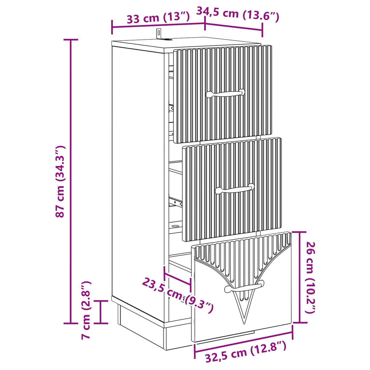 Schubladenschrank 33 x 34,5 x 87 cm Holzwerkstoff Sonoma-Eiche