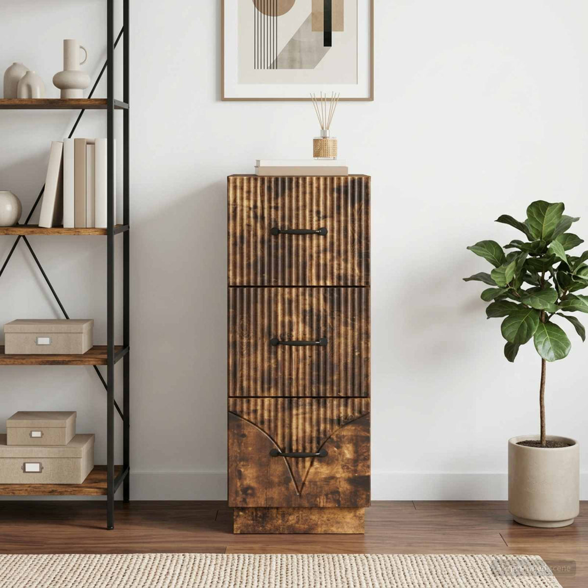 Schubladenschrank 33 x 34,5 x 87 cm Holzwerkstoff Räuchereiche