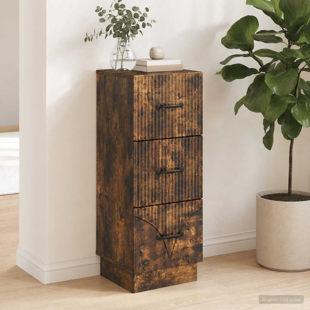 Schubladenschrank 33 x 34,5 x 87 cm Holzwerkstoff Räuchereiche