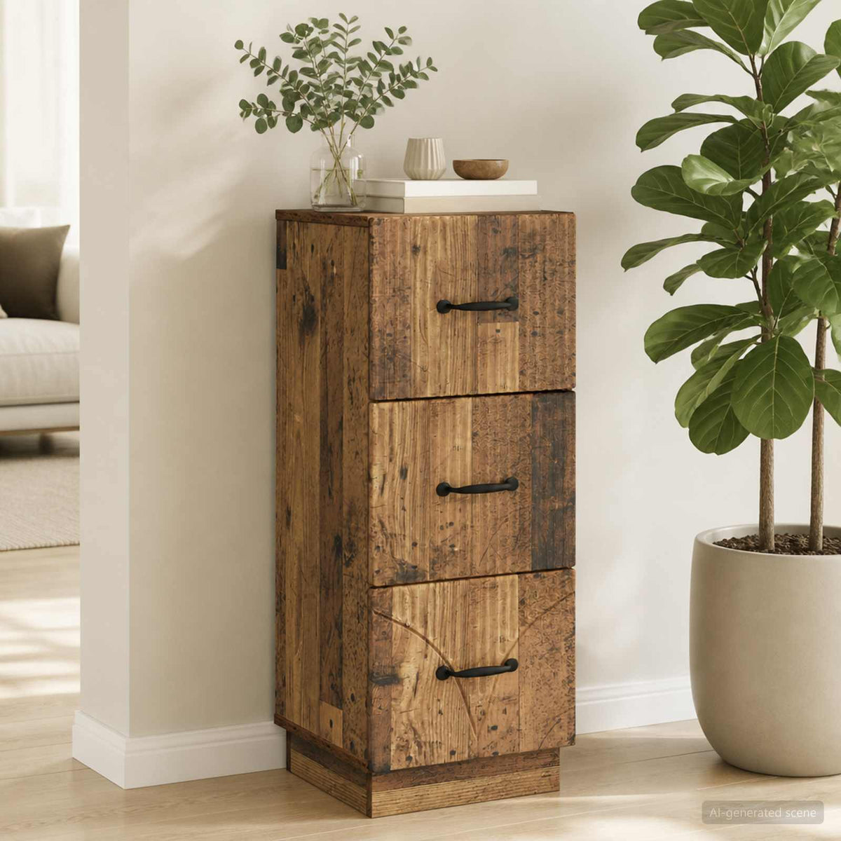 Schubladenschrank 33 x 34,5 x 87 cm Holzwerkstoff Altholz
